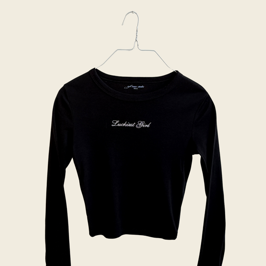 Luckiest Girl | Embroidered Long Sleeve Baby Tee